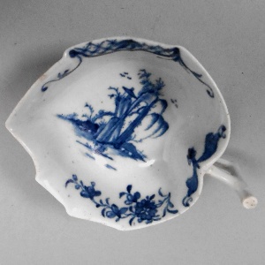 a worcester porcelain butter boat in the transparent rock pattern circa 1758 